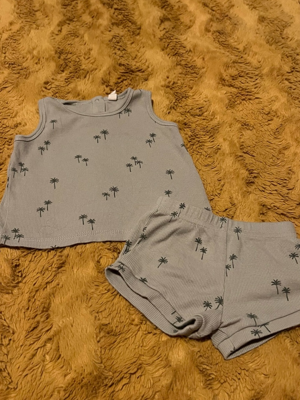 Quincy Mae Baby Boy Palm Tree Ribbed Organic Cotton Set Tank Shorts. 3-6 months